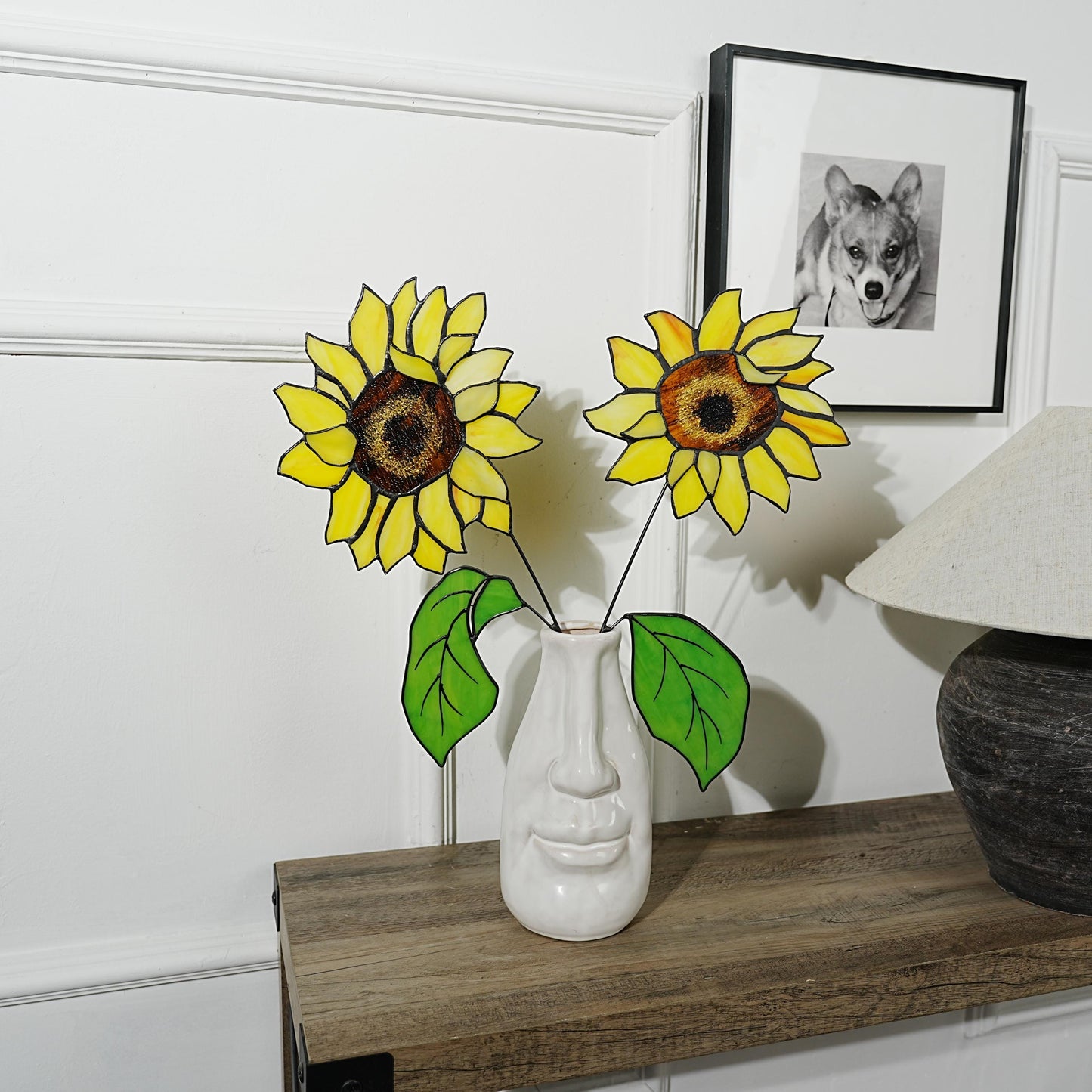 Sunflower Stained Glass Set: Nature Home Decor (7.8 x 7.8 inches)
