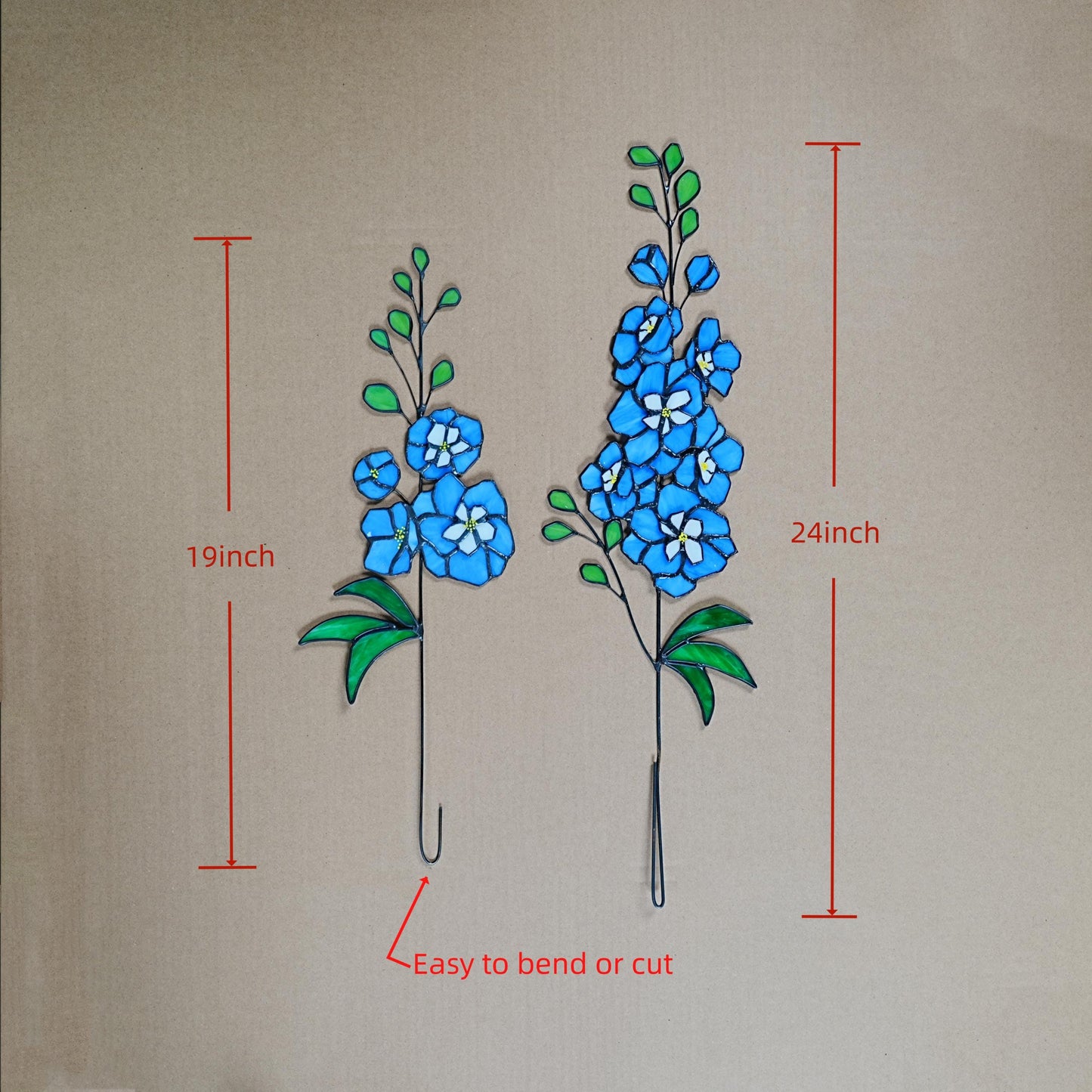 Stained Glass Delphinium Flower Decor, Blue & Purple, Set of 2