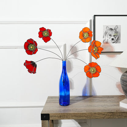 Stained Glass California Poppy Set:Faux Flower Home Decor