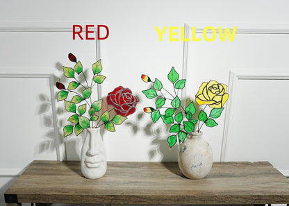 Stained Glass Rose Flower Decor: Hand-Painted Leaf Textures