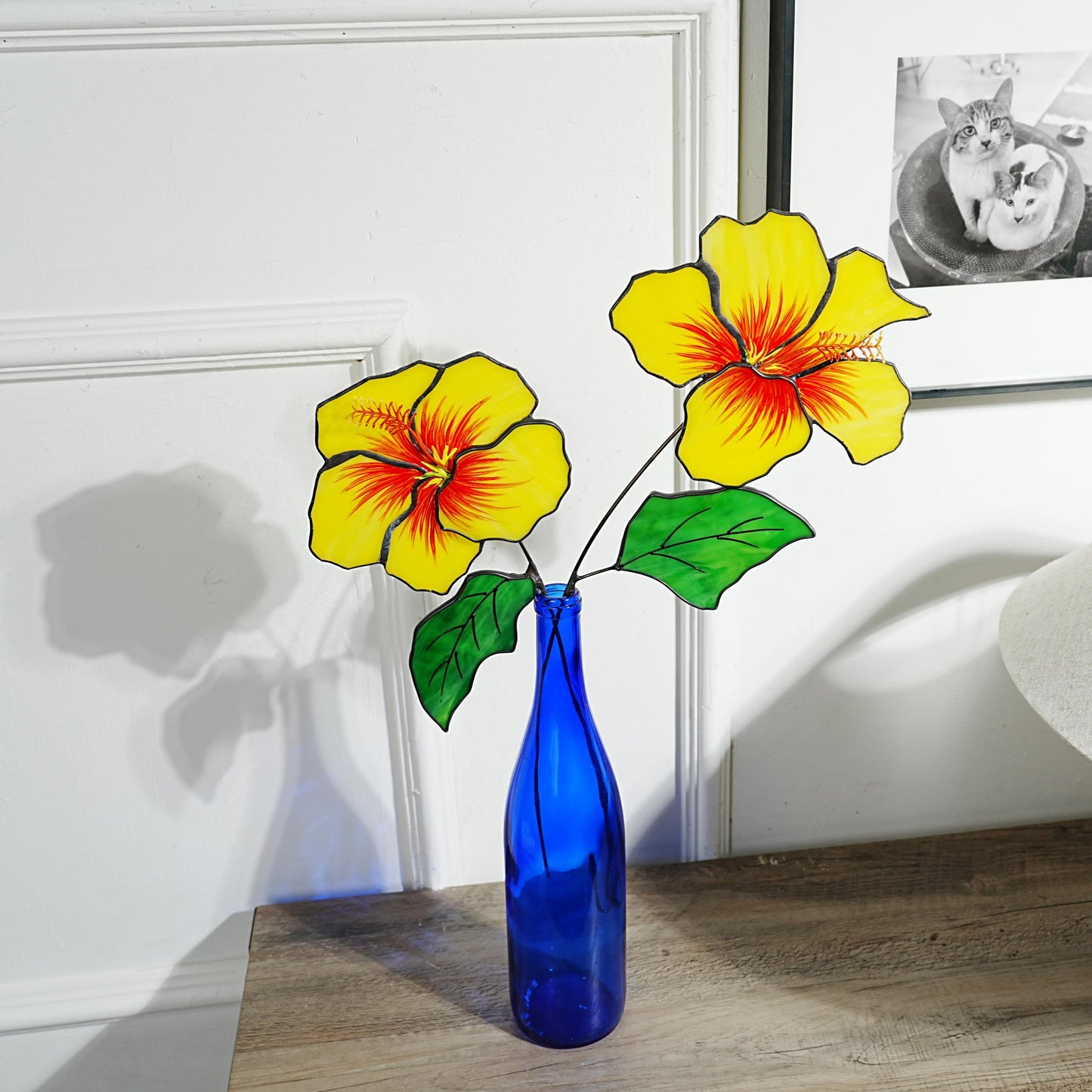 Hibiscus Stained Glass Flowers: Home Decor, Set of 2