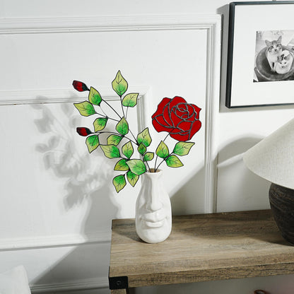 Stained Glass Rose Flower Decor: Hand-Painted Leaf Textures