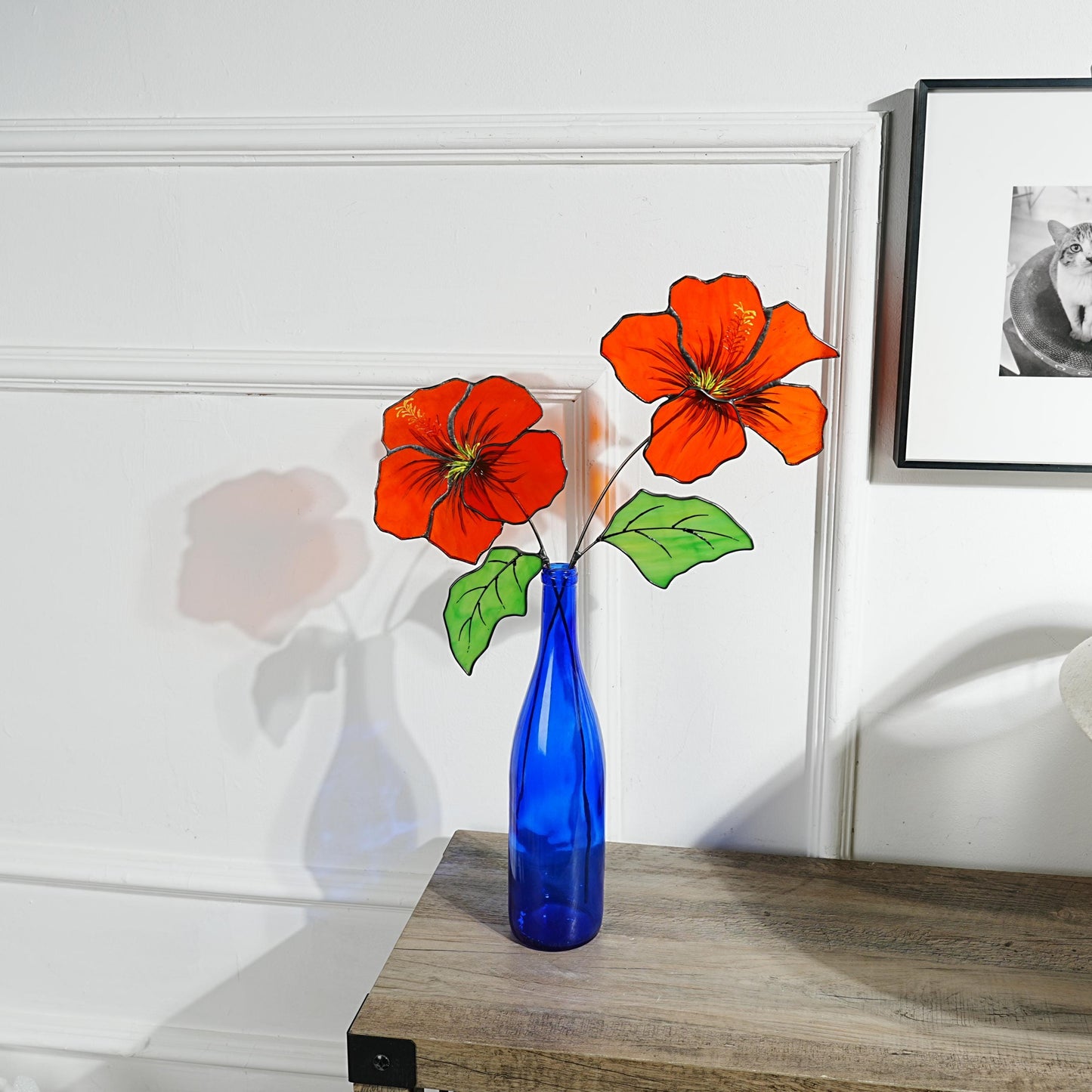 Hibiscus Stained Glass Flowers: Home Decor, Set of 2