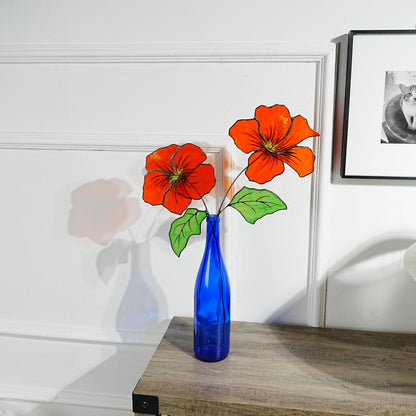 Hibiscus Stained Glass Flowers: Home Decor, Set of 2