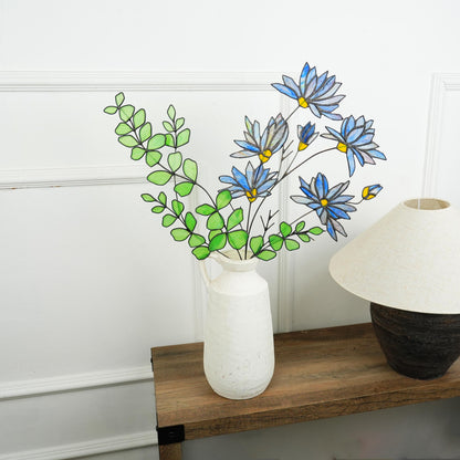 Stained glass Aster and Eucalyptus Bouquet:Minimalist Home Decor