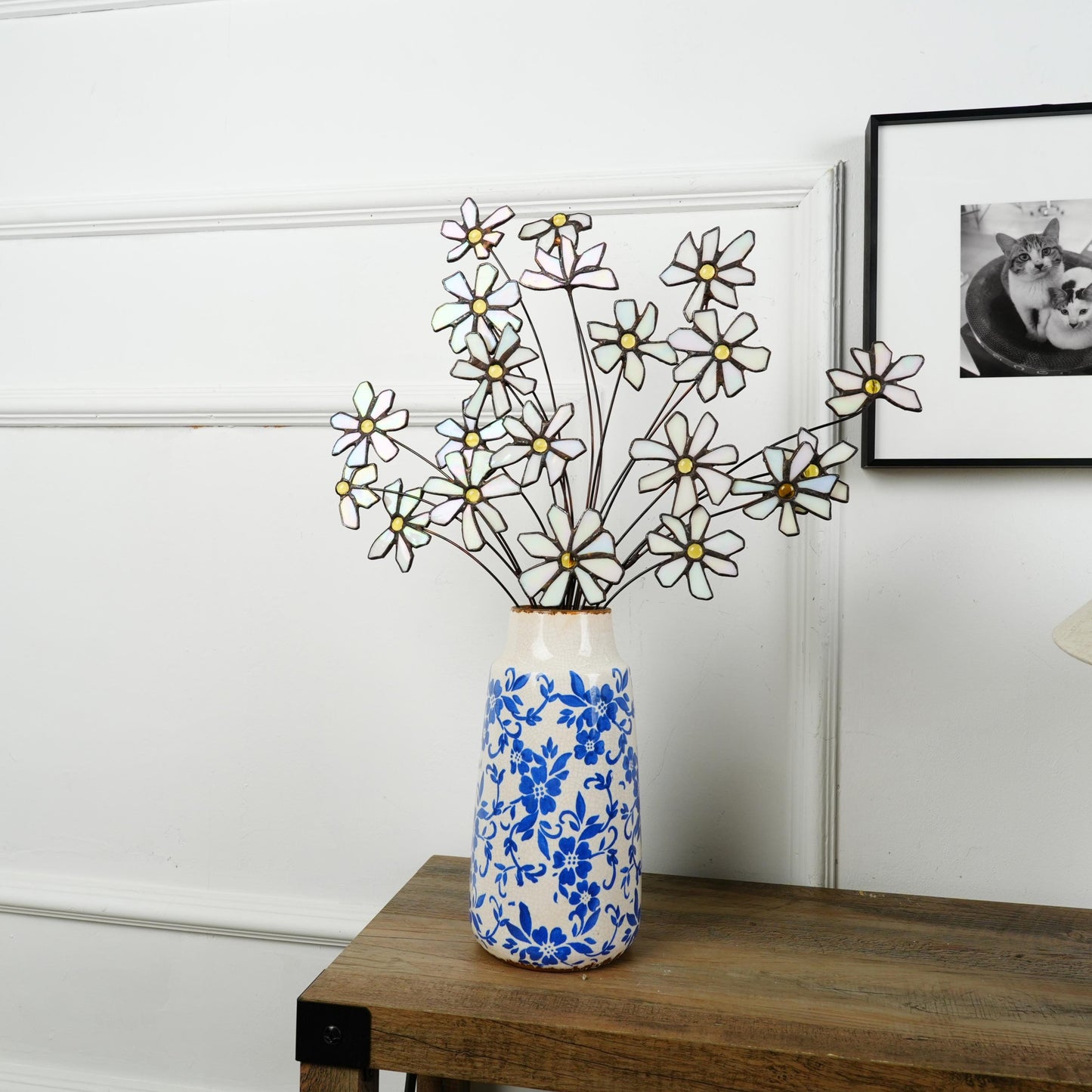 Stained Glass Daisy Bouquet: White Flower Home Decor