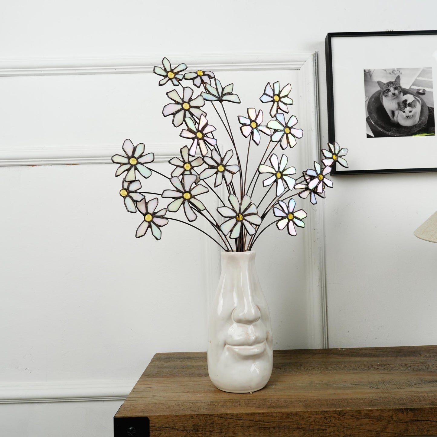 Stained Glass Daisy Bouquet: White Flower Home Decor