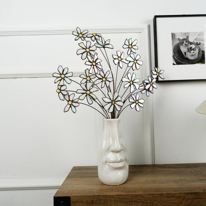 Stained Glass Daisy Bouquet: White Flower Home Decor