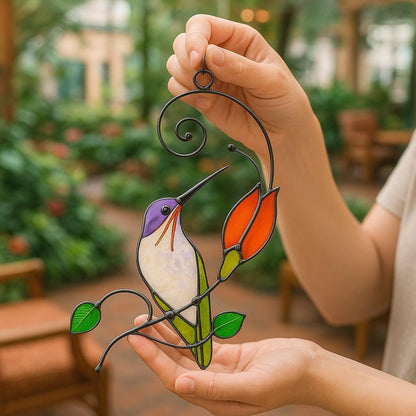 Handmade Hummingbird Stained Glass Suncatcher, Tiffany Art Window Hanging