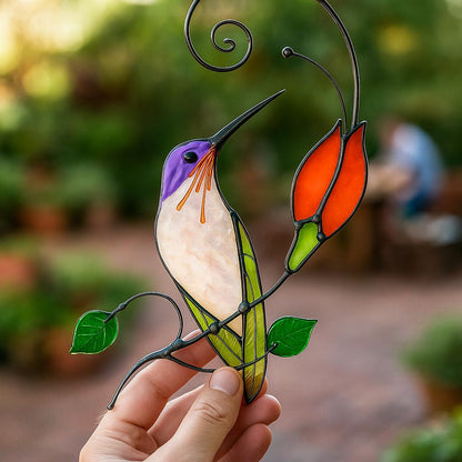 Handmade Hummingbird Stained Glass Suncatcher, Tiffany Art Window Hanging