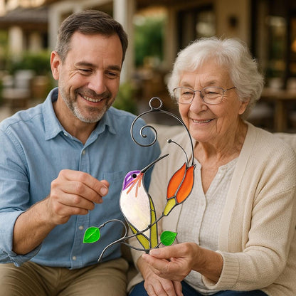 Handmade Hummingbird Stained Glass Suncatcher, Tiffany Art Window Hanging