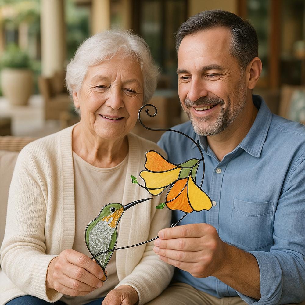 Handmade Hummingbird Stained Glass Suncatcher, Window Hanging