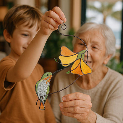 Handmade Hummingbird Stained Glass Suncatcher, Window Hanging