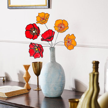 California Poppy Stained Glass Bouquet, Home Decor, Set of 6