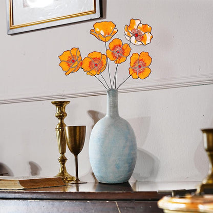 Stained Glass California Poppy Suncatcher, Set of 6 Flower Bouquet