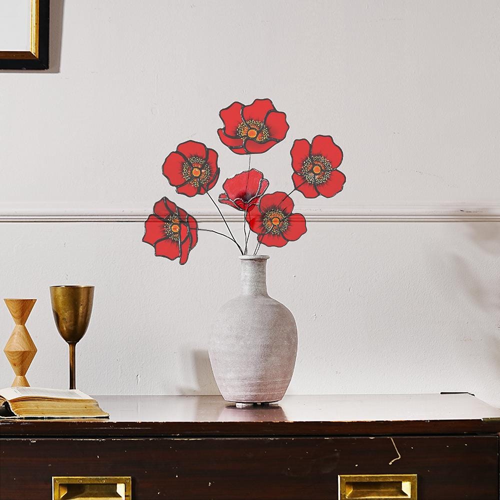 Stained Glass California Poppy Suncatcher, Set of 6 Flower Bouquet