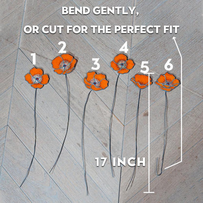 Handmade California Poppy Stained Glass Bouquet, Set of 6 Decorative Faux Flowers, Home Decor