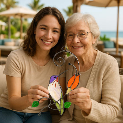 Handmade Hummingbird Stained Glass Suncatcher, Tiffany Art Window Hanging