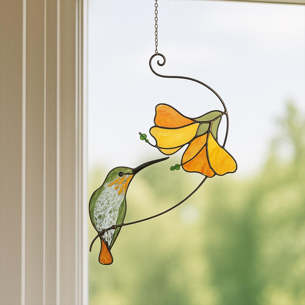 Handmade Hummingbird Stained Glass Suncatcher, Window Hanging