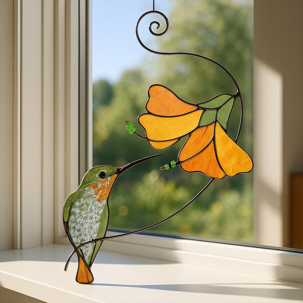 Handmade Hummingbird Stained Glass Suncatcher, Window Hanging