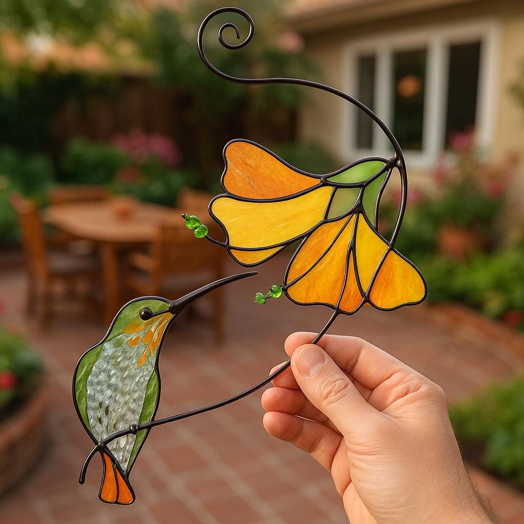 Handmade Hummingbird Stained Glass Suncatcher, Window Hanging