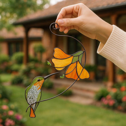 Handmade Hummingbird Stained Glass Suncatcher, Window Hanging