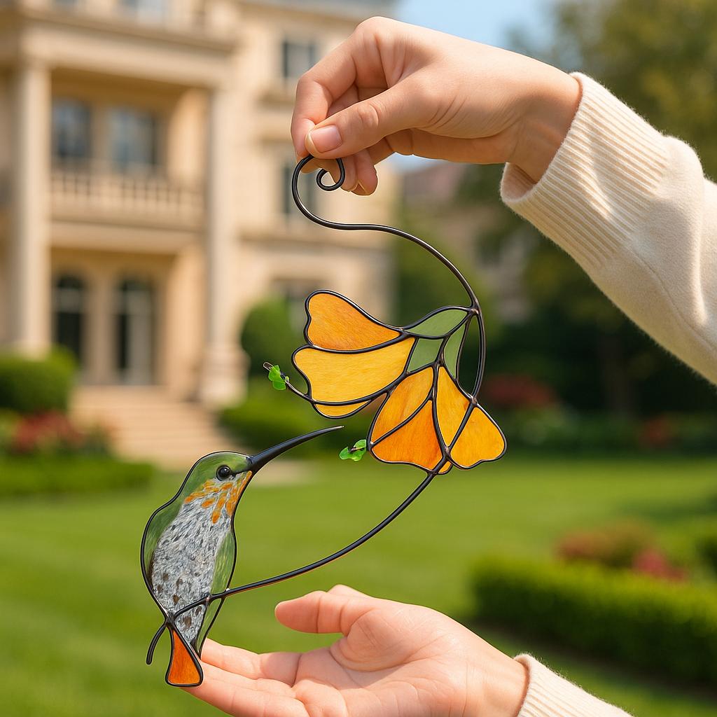 Handmade Hummingbird Stained Glass Suncatcher, Window Hanging