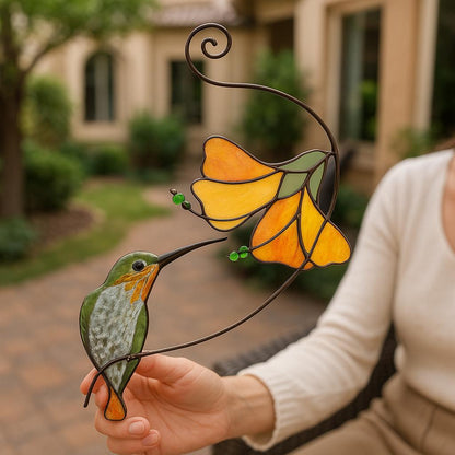 Handmade Hummingbird Stained Glass Suncatcher, Window Hanging