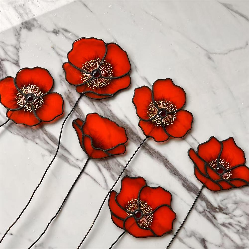 Stained Glass California Poppy Suncatcher, Set of 6 Flower Bouquet