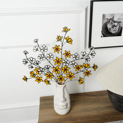 Stained Glass Winter Jasmine Flower Decor: Yellow & White Floral Art