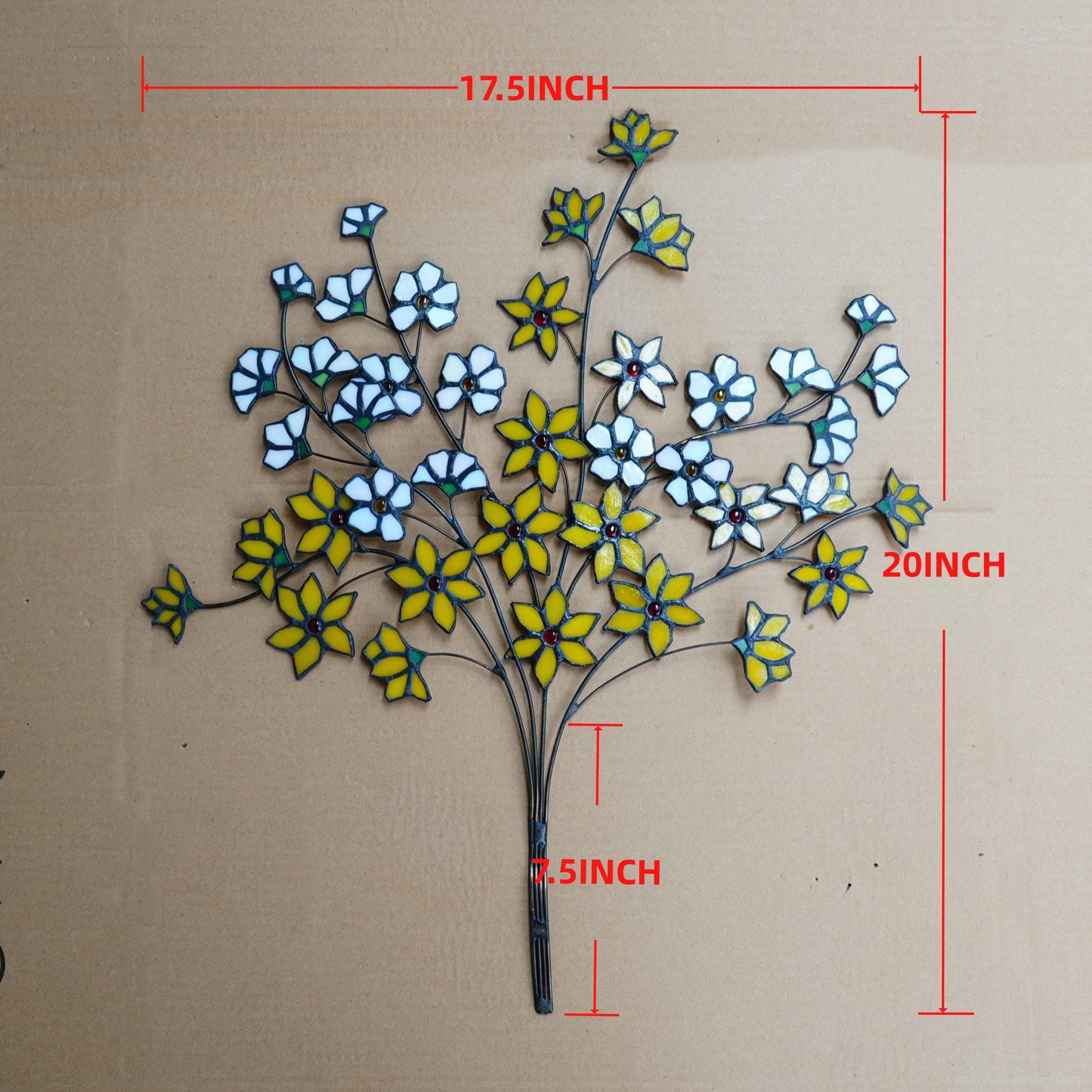 Stained Glass Winter Jasmine Flower Decor: Yellow & White Floral Art