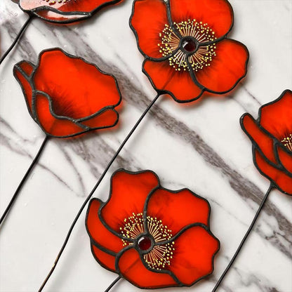 Stained Glass California Poppy Suncatcher, Set of 6 Flower Bouquet