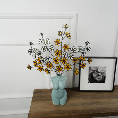Stained Glass Winter Jasmine Flower Decor: Yellow & White Floral Art