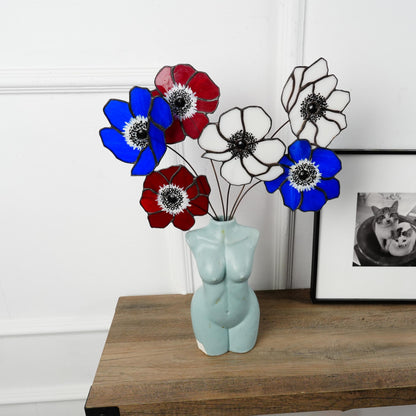 Stained Glass Anemone Flower: Art Deco Garden Decor