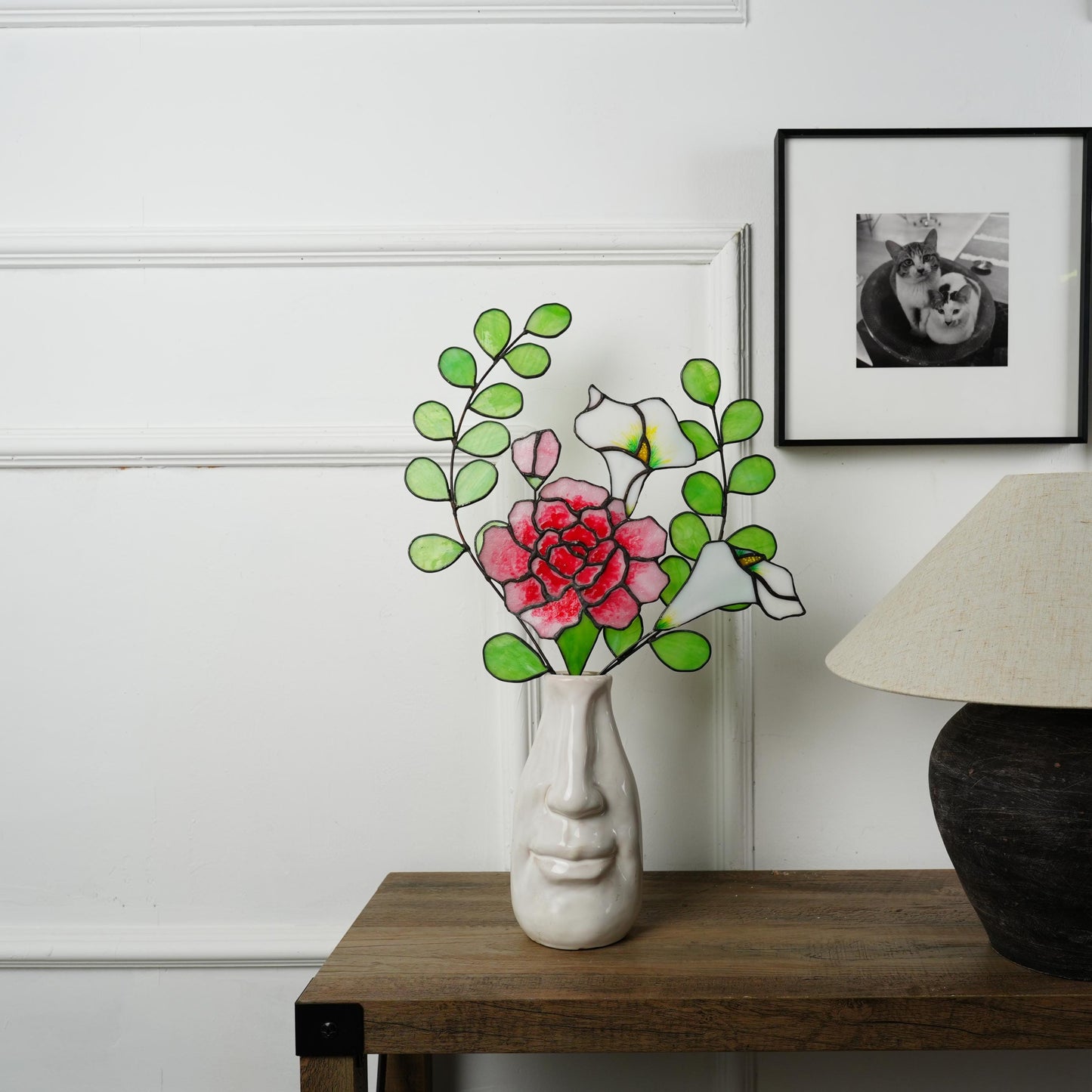 Stained Glass Carnation & Calla Lily Bouquet: Handmade Floral Decor