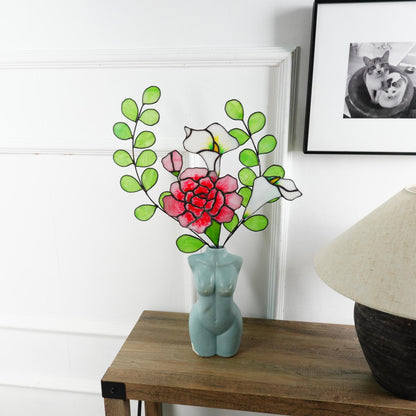 Stained Glass Carnation & Calla Lily Bouquet: Handmade Floral Decor