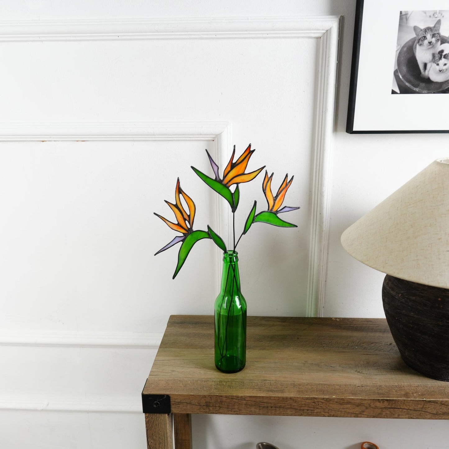 Stained Glass Bird of Paradise Flower set of 3– Tropical Botanical Decor