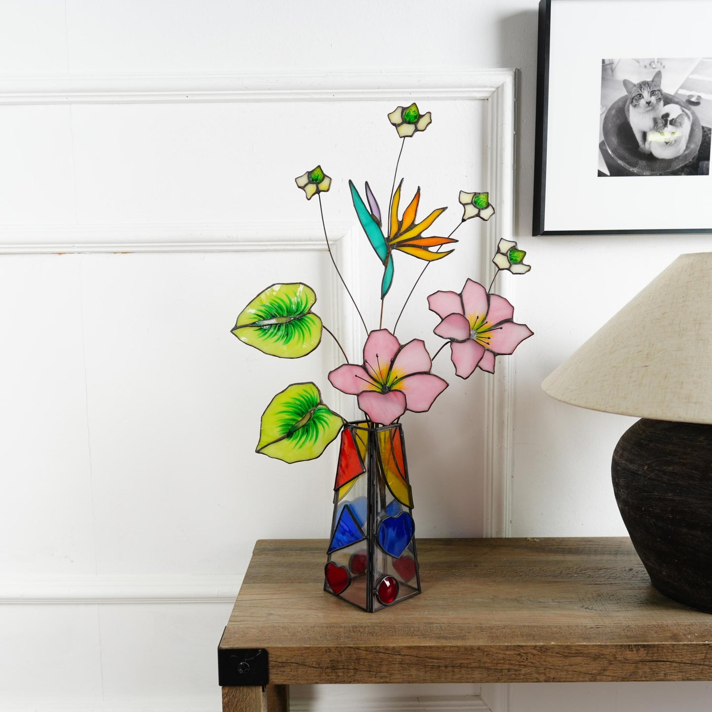 Pink lily Anthurium and Bird of Paradise Flower bouquet handmade home style