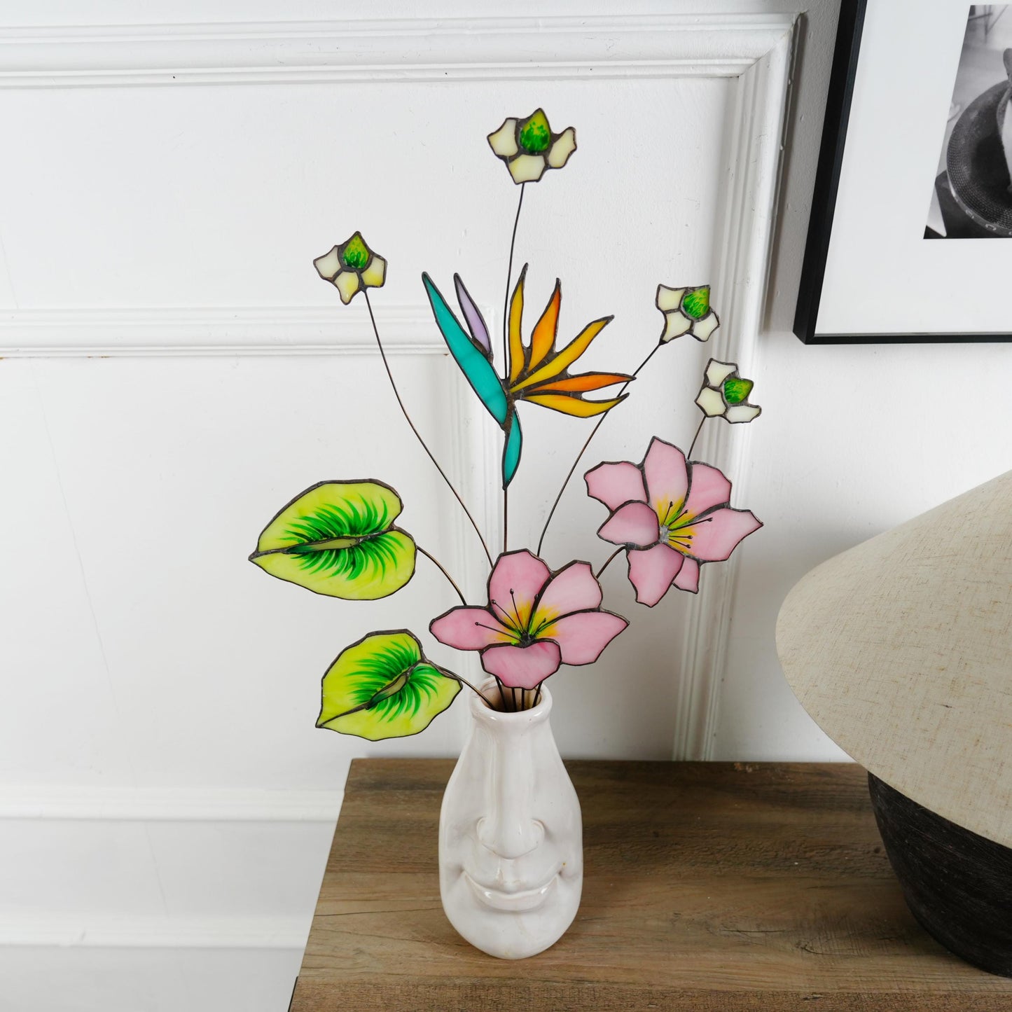 Pink lily Anthurium and Bird of Paradise Flower bouquet handmade home style