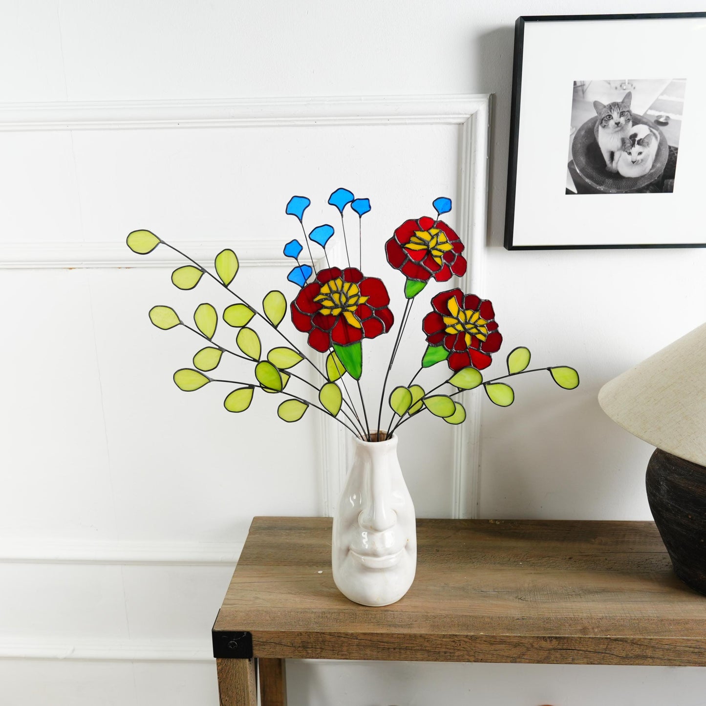 Marigold and Eucalyptus stained glass home decor-Unique Gift