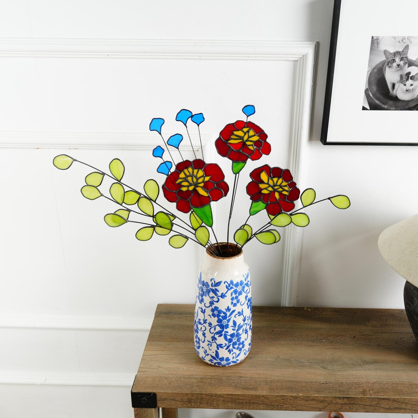 Marigold and Eucalyptus stained glass home decor-Unique Gift