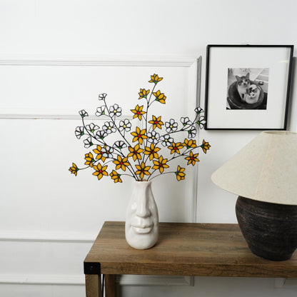 Stained Glass Winter Jasmine Flower Decor: Yellow & White Floral Art