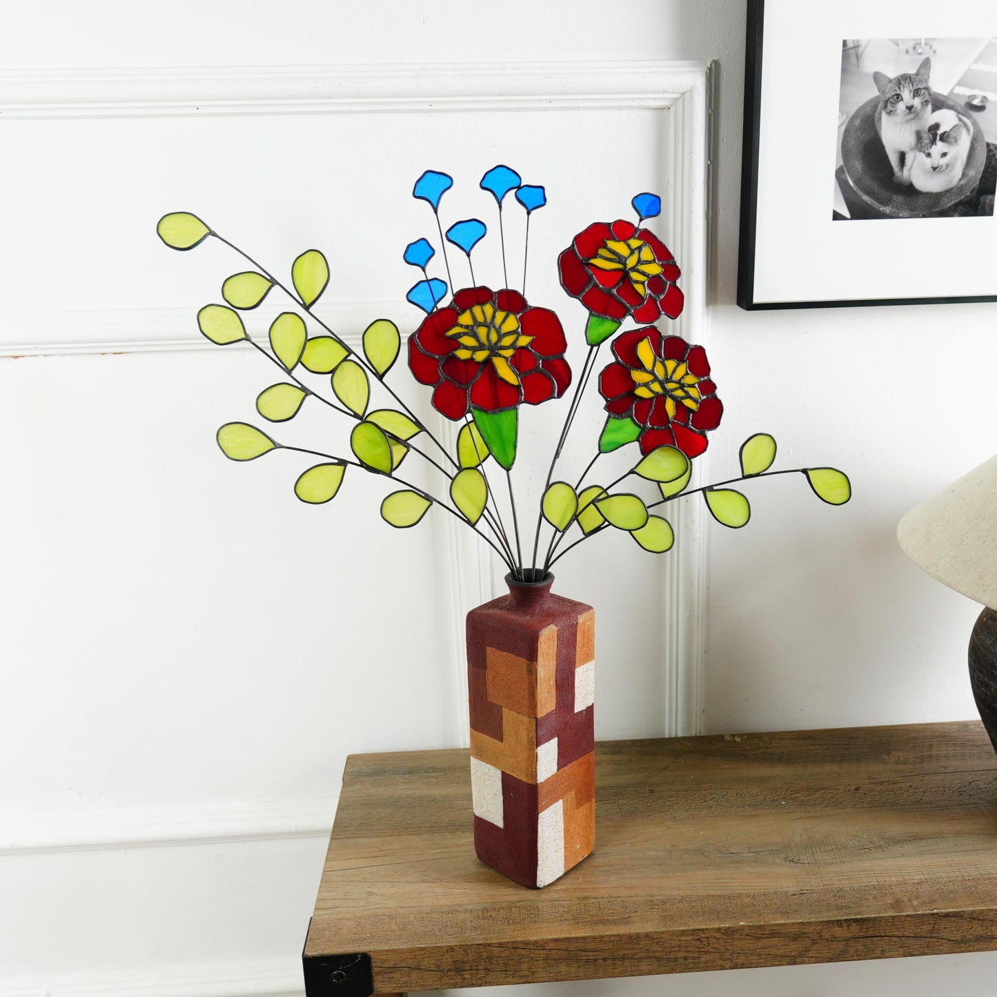 Marigold and Eucalyptus stained glass home decor-Unique Gift