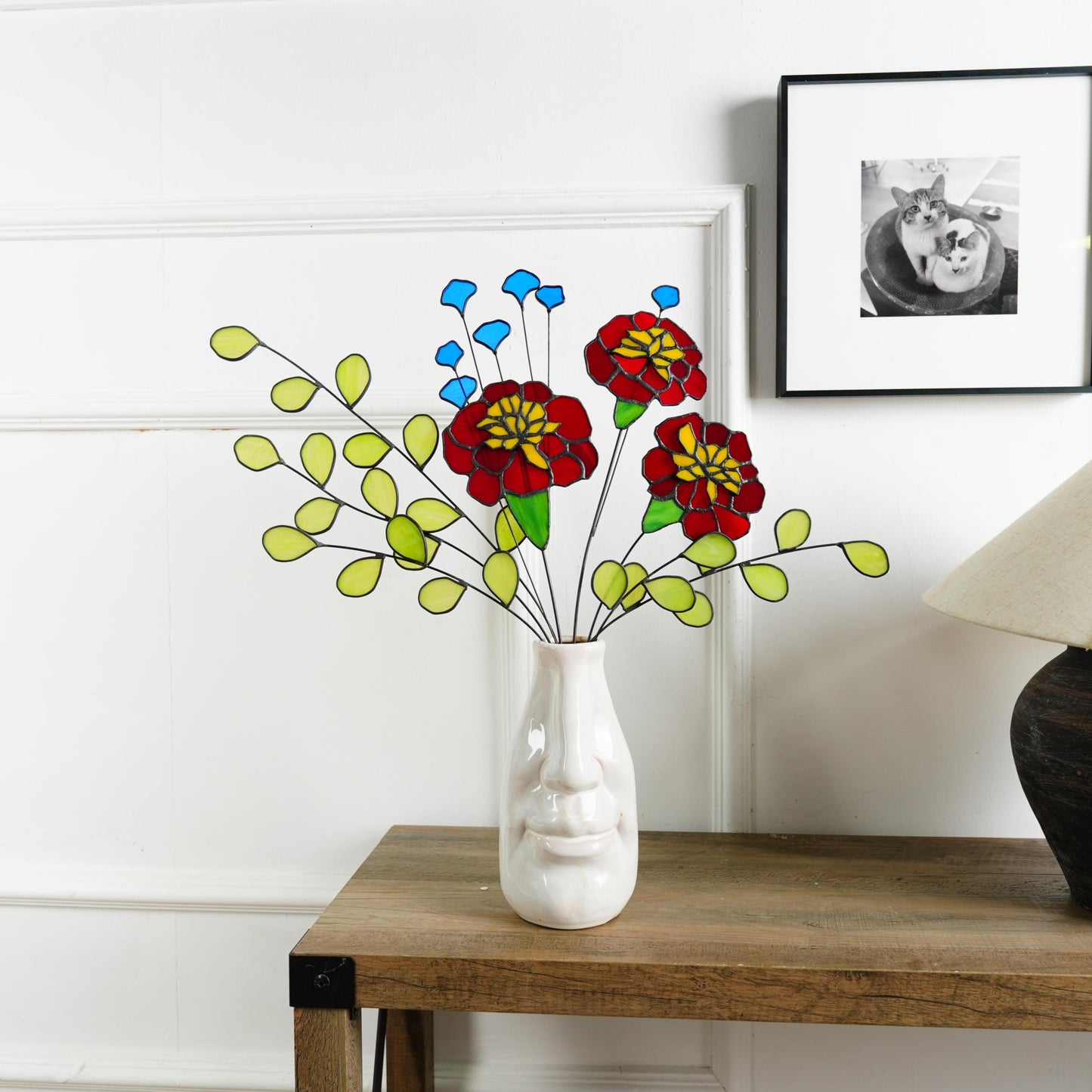 Marigold and Eucalyptus stained glass home decor-Unique Gift