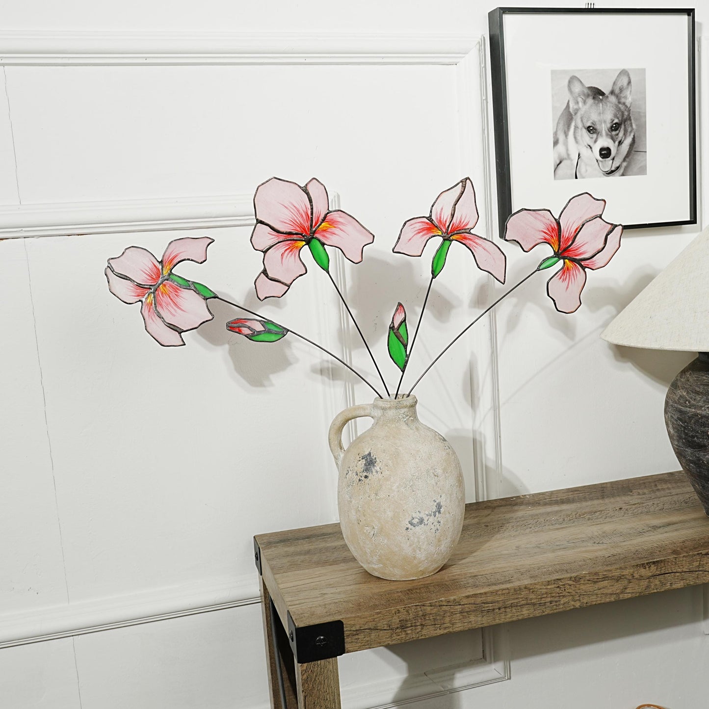 Blue iris stained glass flowers Set of 4,Iris art,Home Garden Lover Gift