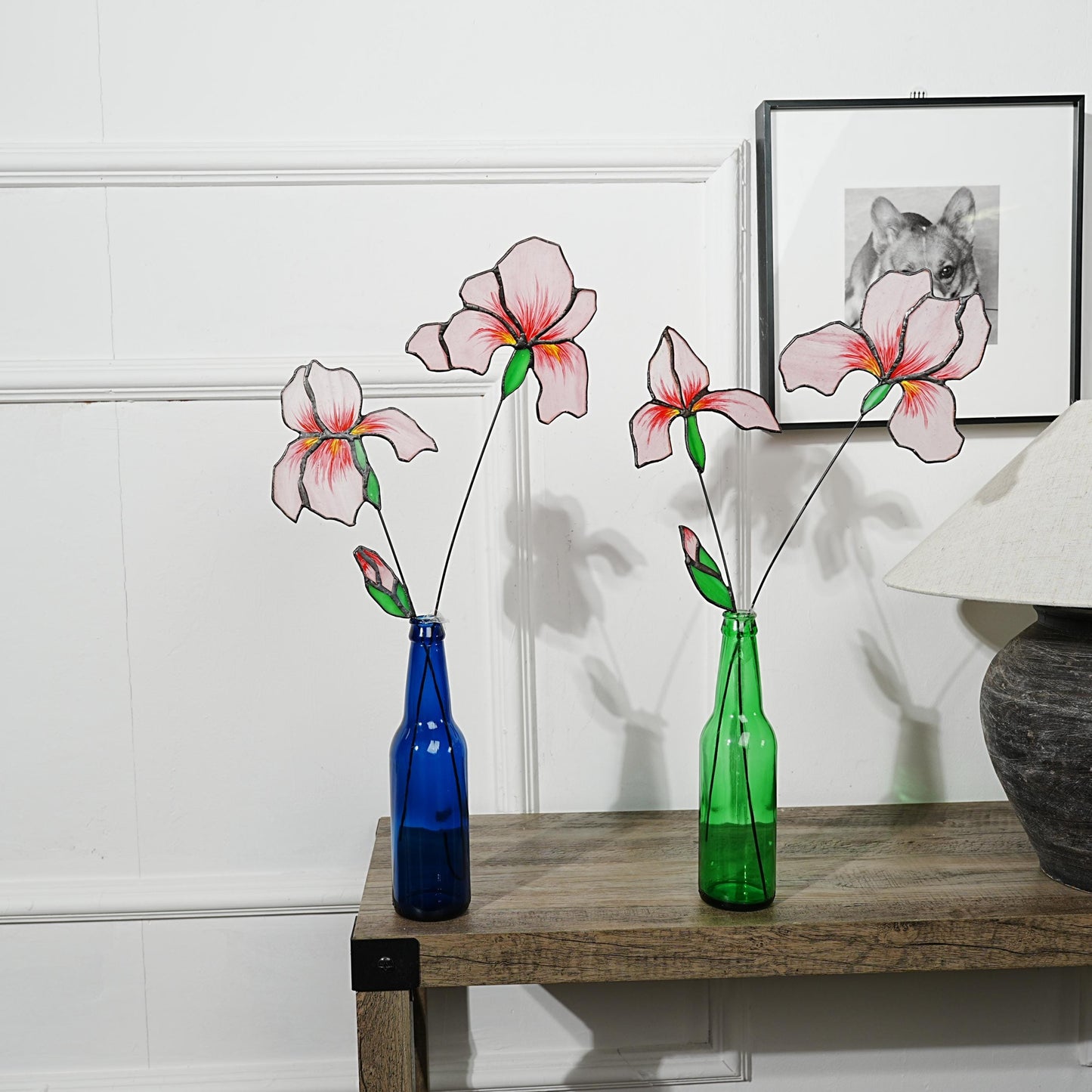 Blue iris stained glass flowers Set of 4,Iris art,Home Garden Lover Gift