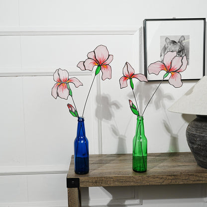 Blue iris stained glass flowers Set of 4,Iris art,Home Garden Lover Gift