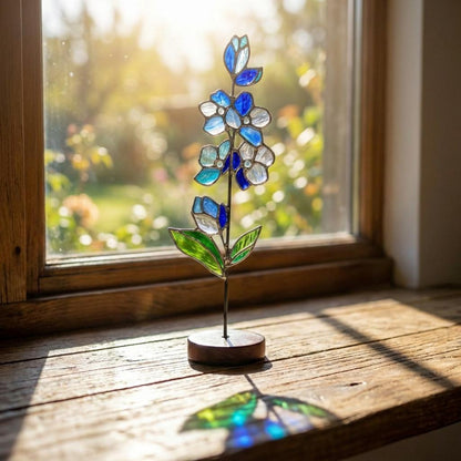 Custom Stained Glass Birth Month Flower Bouquet, Personalized Plant Stake