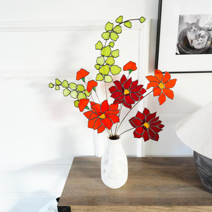 Stained glass Dahlia bouquet and Eucalyptus-Spring home decor