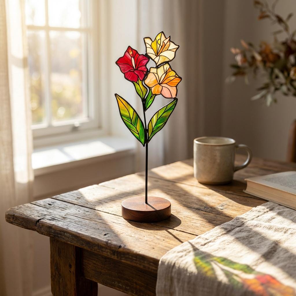Custom Stained Glass Flower Bouquet – Personalized Mother's Day Gift